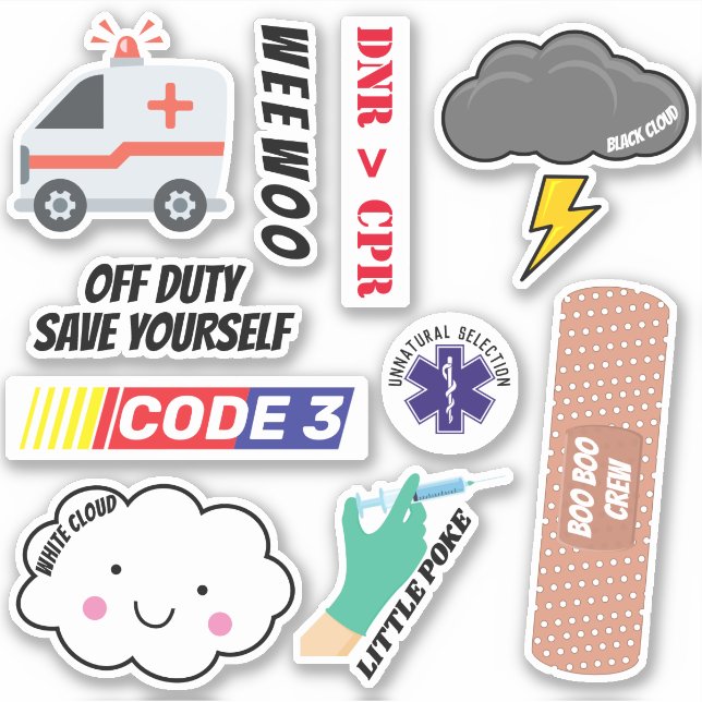 EMS Humour, Paramedic Jokes Sticker Pack  (Front)