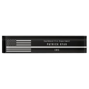 EMS Thin White Line American Flag Monogram Nameplate