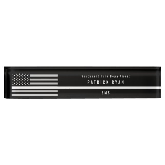 EMS Thin White Line American Flag Monogram Nameplate (Front)