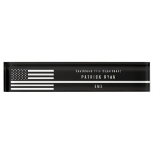 EMS Thin White Line American Flag Monogram Nameplate