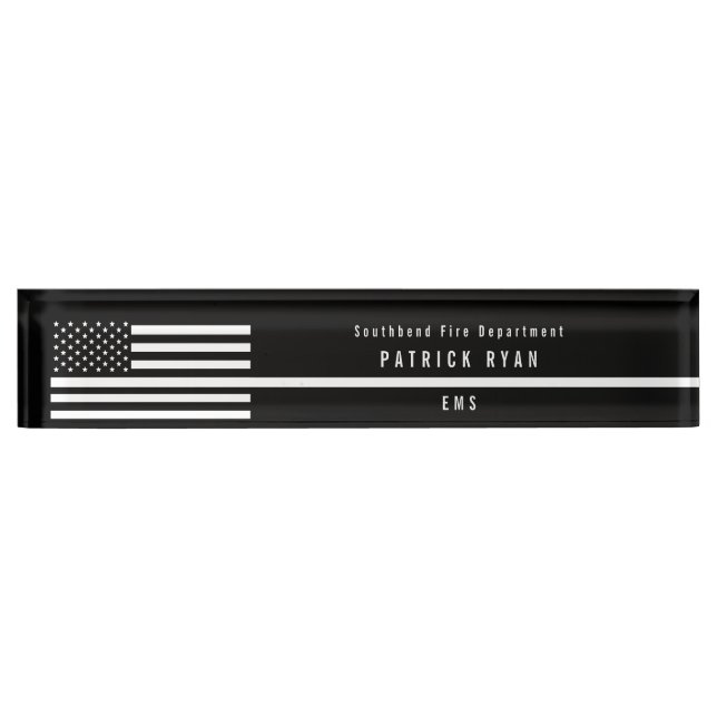 EMS Thin White Line American Flag Monogram Nameplate (Front)