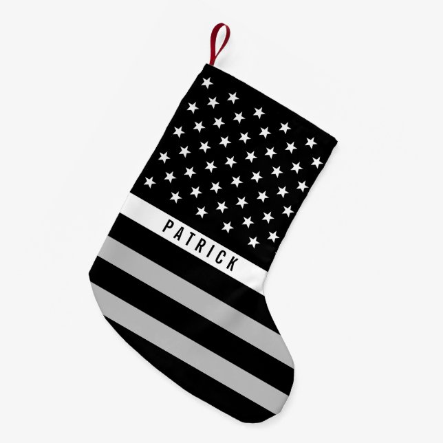 EMS Thin White Line American Flag Monogram Small Christmas Stocking (Front (Hanging))