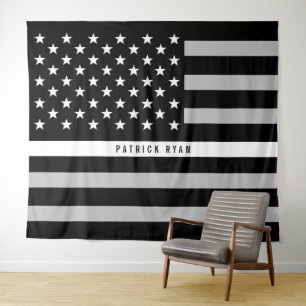 EMS Thin White Line American Flag Monogram Tapestry