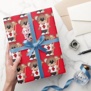 EMT Bear with crutch wrapping paper
