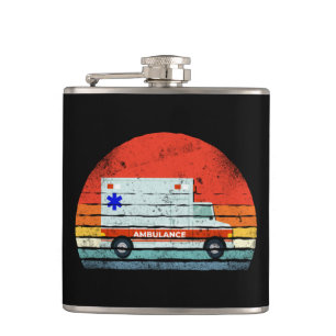 EMT EMS Paramedic Emergency Retro Sunset Ambulance Hip Flask
