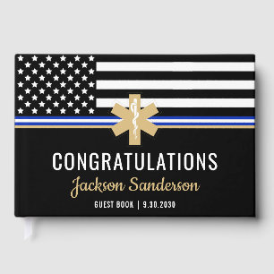 EMT First Responder White Line Flag EMS Retiremen Guest Book