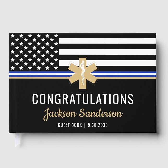 EMT First Responder White Line Flag EMS Retiremen Guest Book (Front)