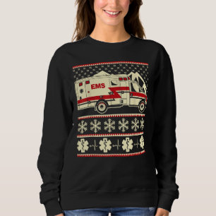 EMT Funny Ugly Christmas Sweater with ambulance an