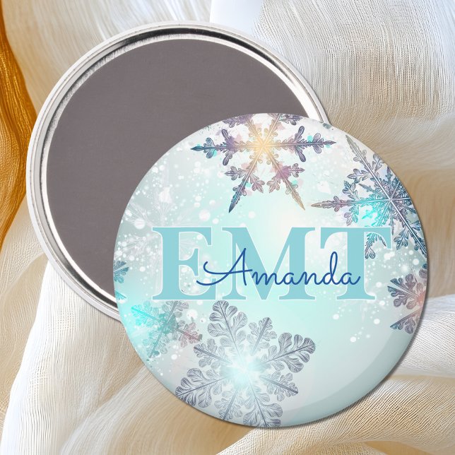 EMT Ice Blue Snowflake Personalized Name  Magnet (Creator Uploaded)