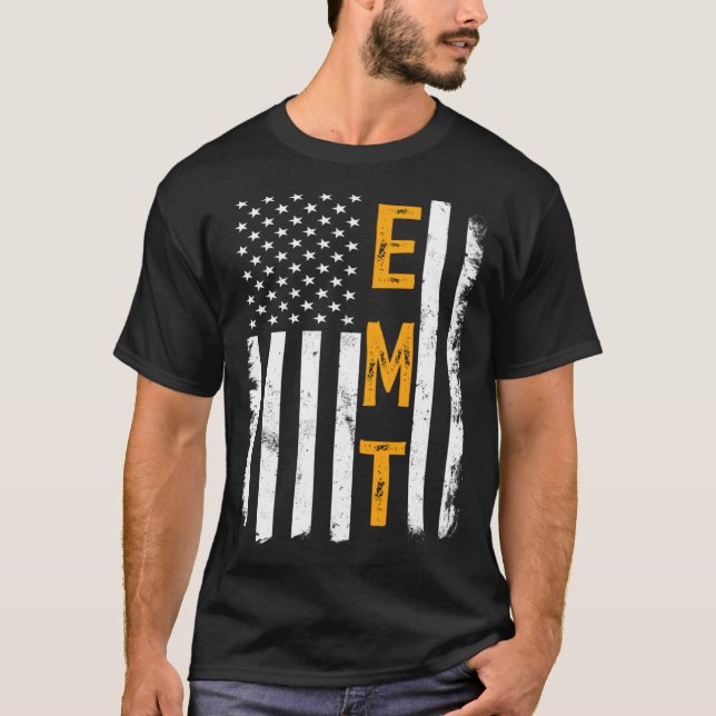 EMT Job American Flag Emergency Medical Technician T-Shirt (Front)