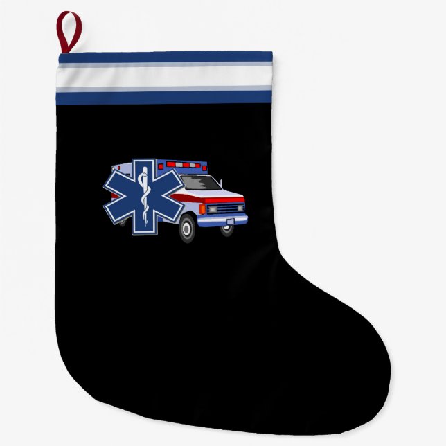 EMT Paramedic EMS Ambulance Large Christmas Stocking (Front)
