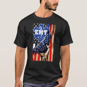 EMT Paramedic First Jesus Responder American Flag T-Shirt