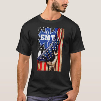 EMT Paramedic First Jesus Responder American Flag  T-Shirt