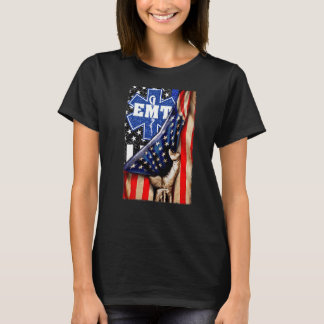 EMT Paramedic First Jesus Responder American Flag  T-Shirt