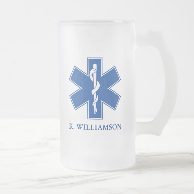 EMT Paramedic Symbol Custom Frosted Glass Beer Mug (Right)
