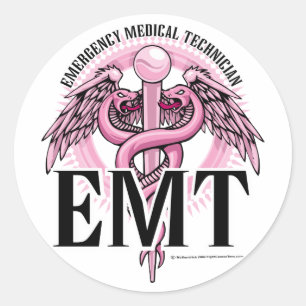 EMT Pink Caduceus Classic Round Sticker