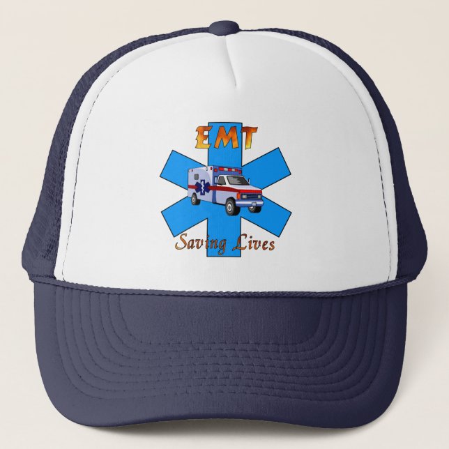 EMT Saving Lives Trucker Hat (Front)