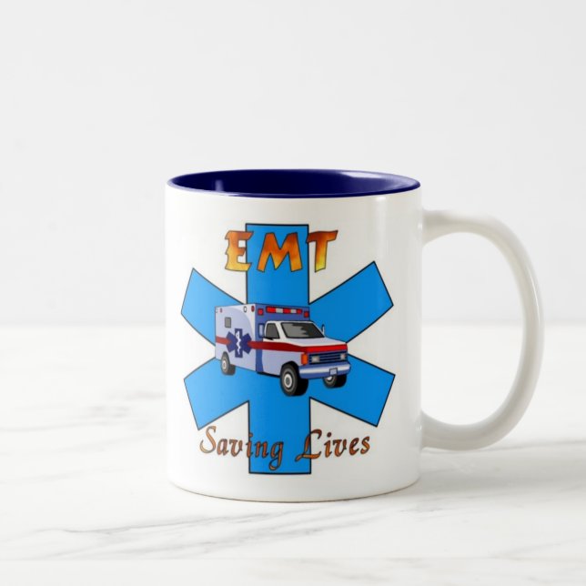 EMT Saving Lives Two-Tone Coffee Mug (Right)
