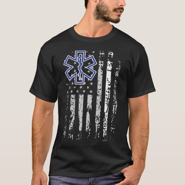Emt Shirt Ems Paramedic Thin White Line Two-Sided  (Front)