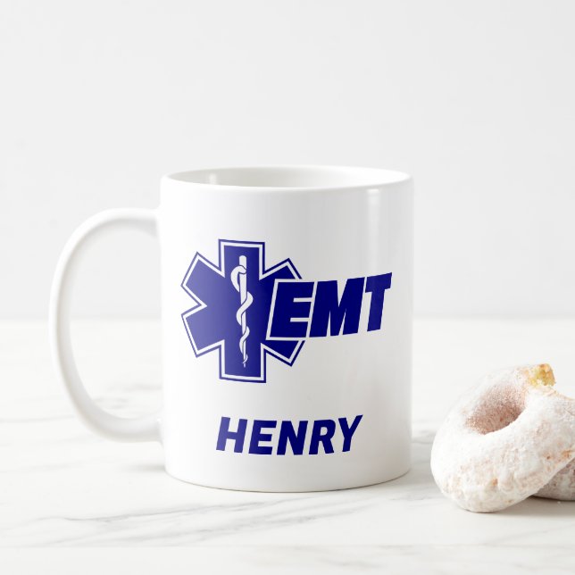 Emt Star of Life, firefighter Personalised Name Coffee Mug (With Donut)