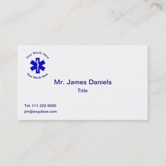 EMT Star Of Life Shield Custom Business Card (Front)