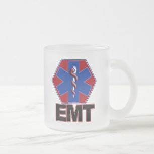 EMT STAR OF LIFE SYMBOL - EMERGENCY MEDICAL TECH FROSTED GLASS COFFEE MUG