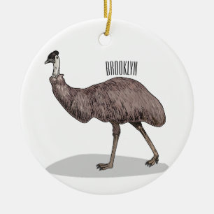 Emu bird cartoon illustration  ceramic tree decoration