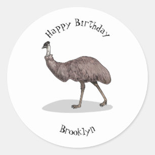 Emu bird cartoon illustration classic round sticker