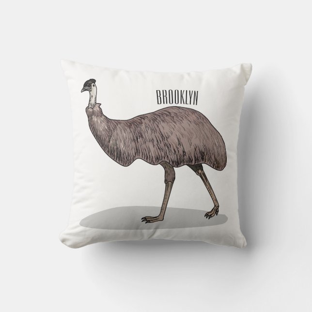 Emu bird cartoon illustration  cushion (Front)