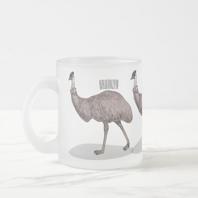 Emu bird cartoon illustration  frosted glass coffee mug (Left)