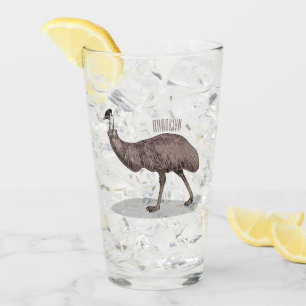 Emu bird cartoon illustration  glass