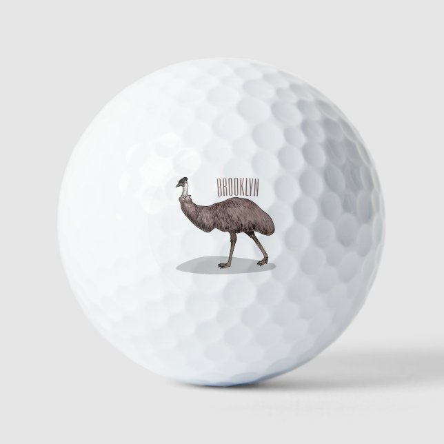 Emu bird cartoon illustration  golf balls (Front)