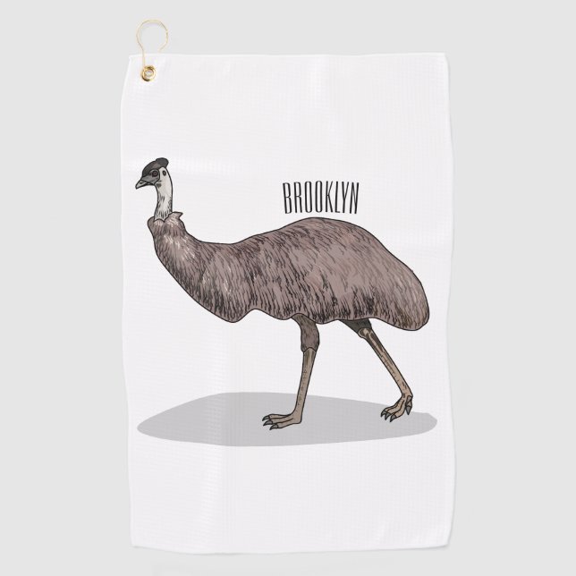 Emu bird cartoon illustration  golf towel (Front)