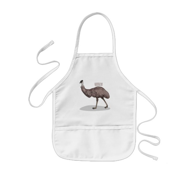 Emu bird cartoon illustration  kids apron (Front)