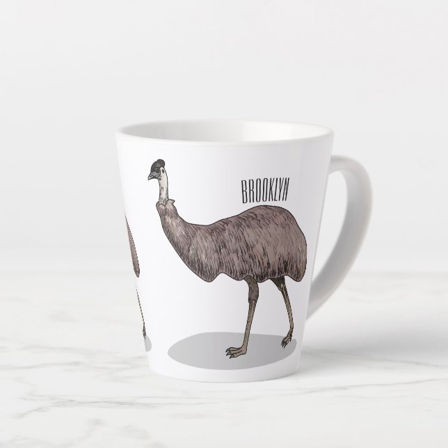 Emu bird cartoon illustration  latte mug (Right Angle)