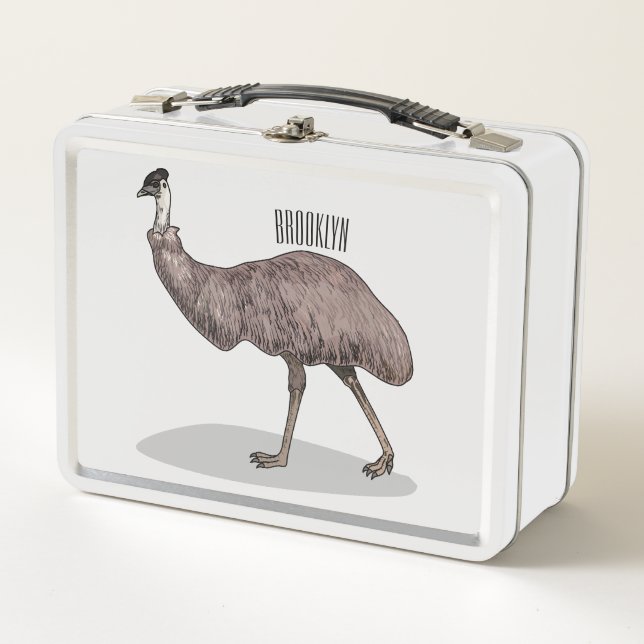 Emu bird cartoon illustration  metal lunch box (Front)