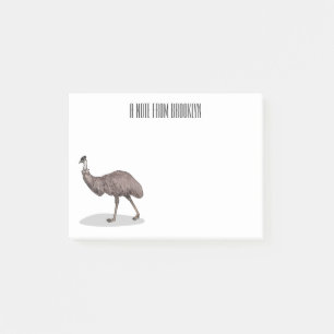 Emu bird cartoon illustration  post-it notes