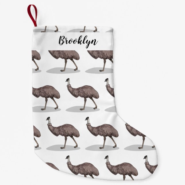 Emu bird cartoon illustration small christmas stocking (Front)