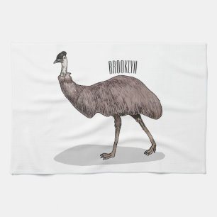 Emu bird cartoon illustration  tea towel