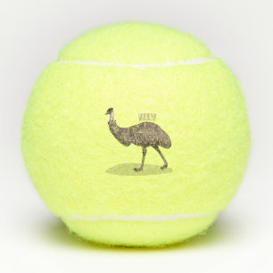 Emu bird cartoon illustration  tennis balls