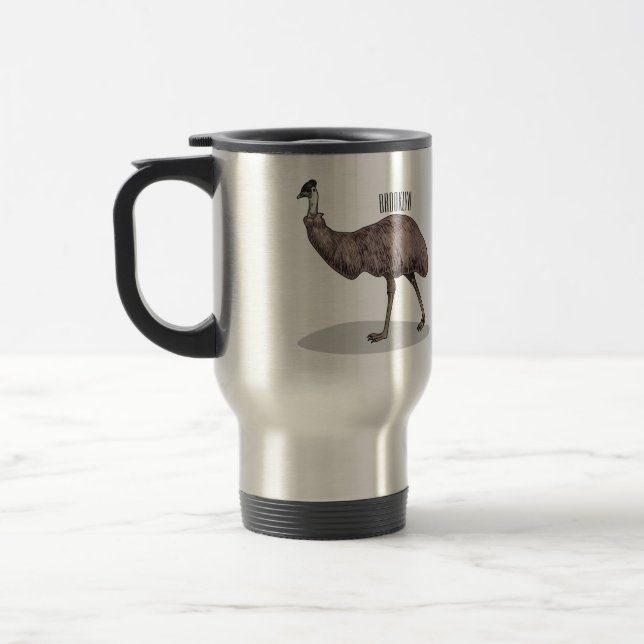 Emu bird cartoon illustration  travel mug (Left)