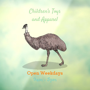 Emu bird cartoon illustration window cling