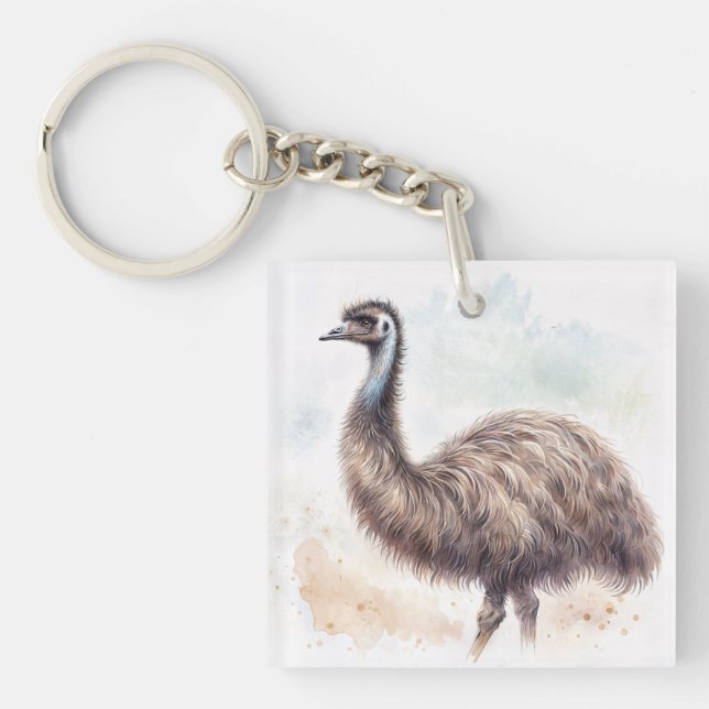 Emu Bird Watercolor Art Key Ring (Front)