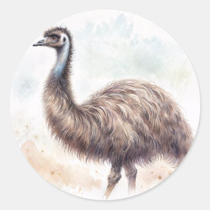 Emu Bird Watercolor  Classic Round Sticker