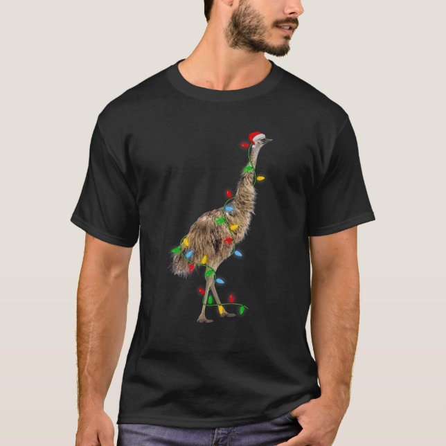 Emu Bird Xmas Lighting Holiday Santa Emu Christmas T-Shirt (Front)