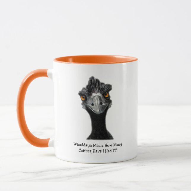 Emu: Funny, Humour: Too Many Coffees: Art Mug (Left)