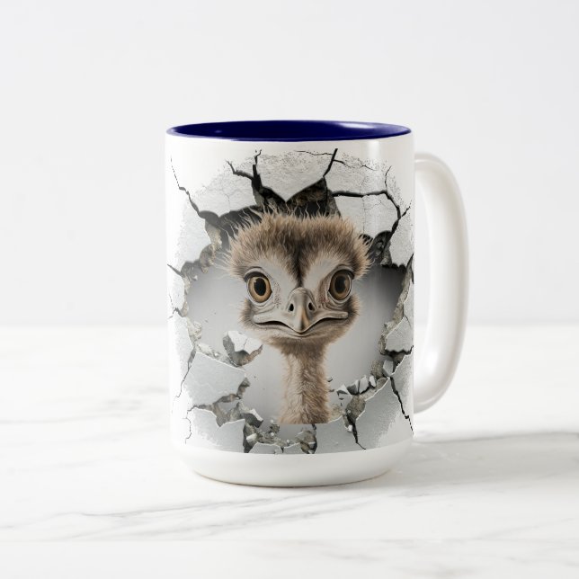 emu in a cracked wall Two-Tone coffee mug (Front Right)
