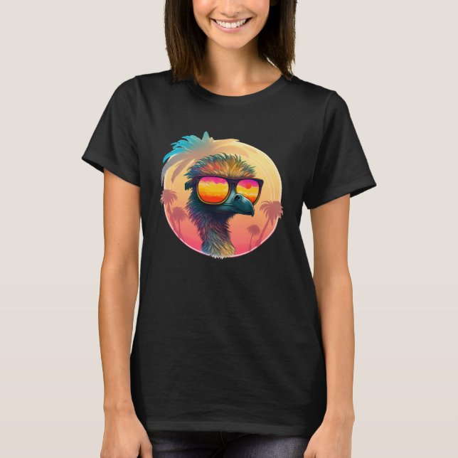 Emu on Tropical Vacation with Sunglasses Cool Ostr T-Shirt (Front)