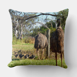 Emu Parents Taking Chicks For Walk, Cushion