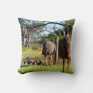Emu Parents Taking Chicks For Walk, Cushion